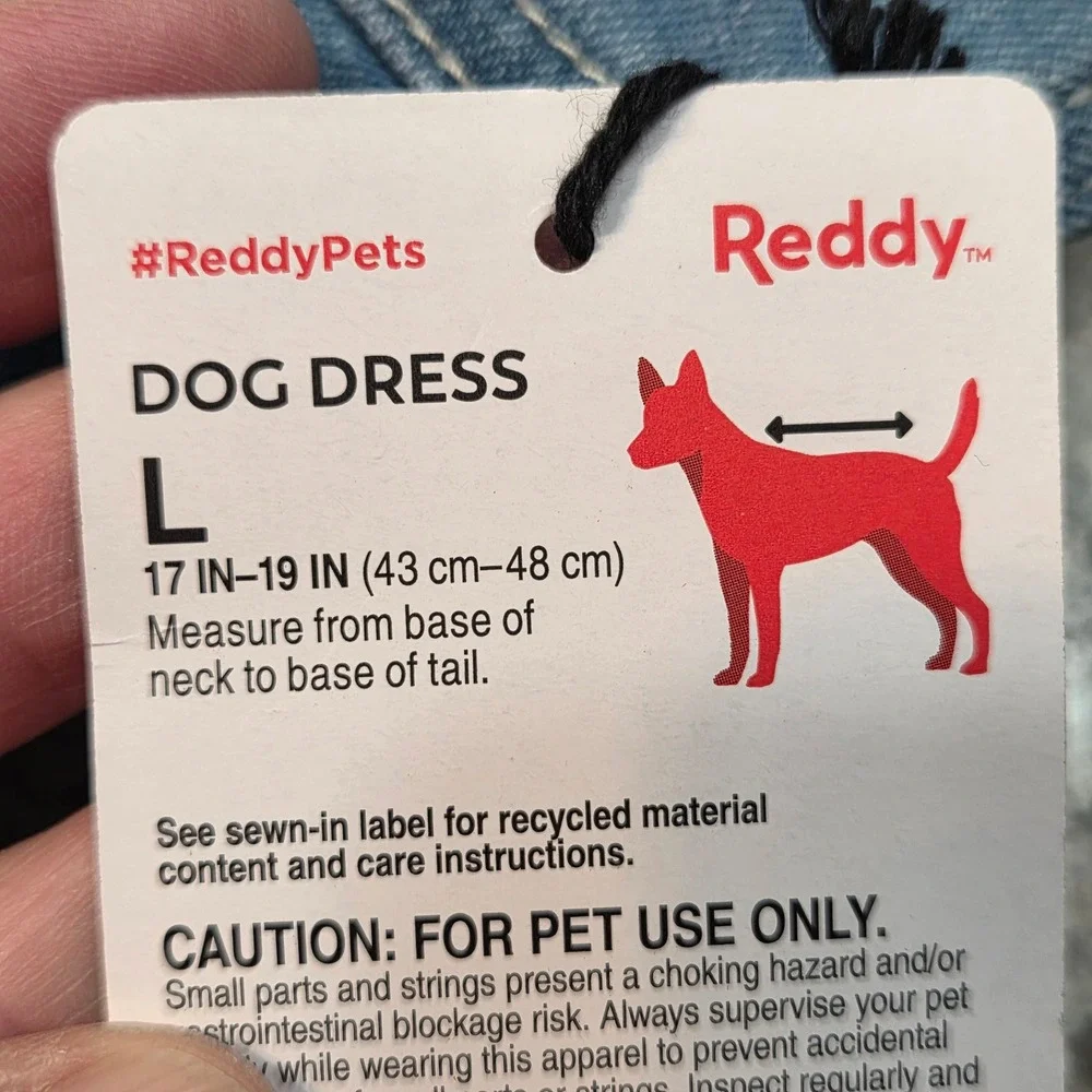 Reddy Blue Denim Dog Dress Large NWT Recycled Material Collared Blue Jean